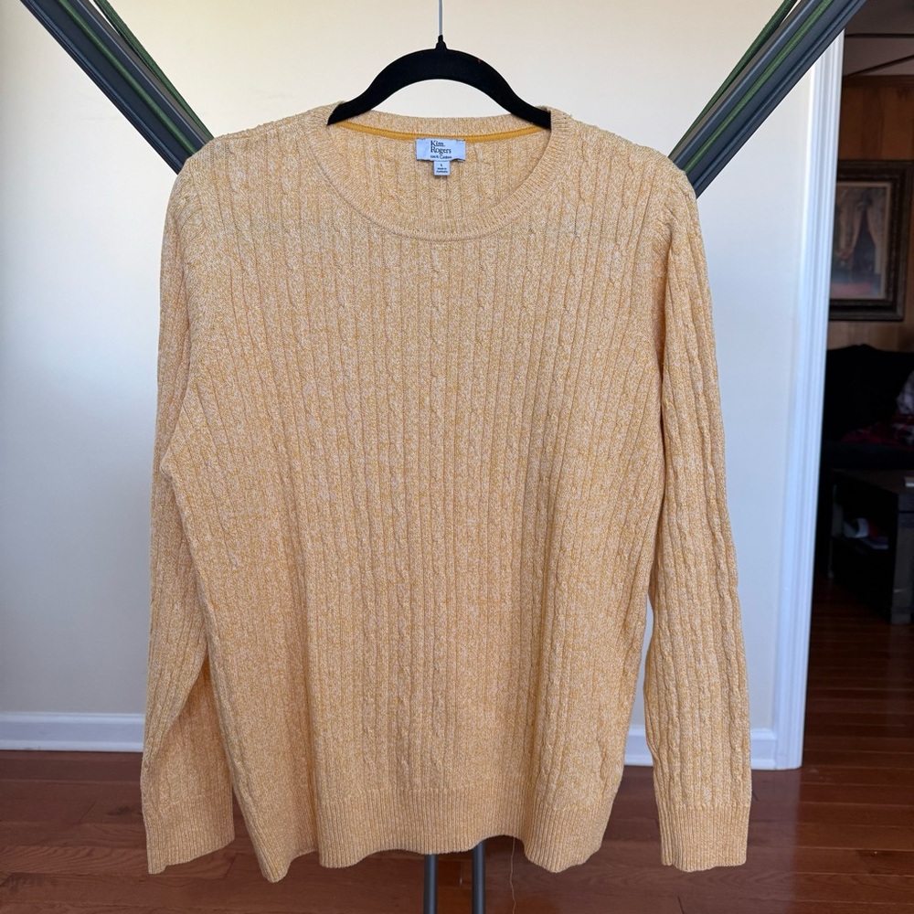 Kim Rogers NWT Sweater Womens Size Large Yellow Cable Knit Long Sleeves Cotton
